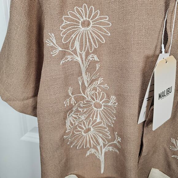 Malibu Drill Clothing Co Shirt Mens Medium Linen Look Textured Fabric Hawaiian - Picture 3 of 8